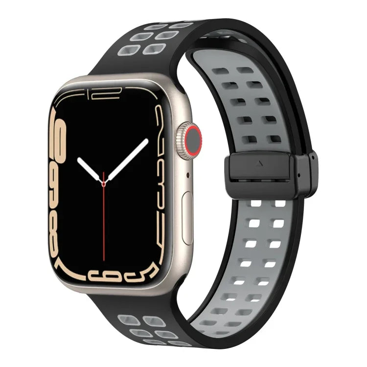 Pulseira de Relógio de Silicone com Fecho Dobradiço Magnético e Orifícios Quadrados, Para Apple Watch Series 8&7 45mm, Para Apple Watch Series 8&7 41mm