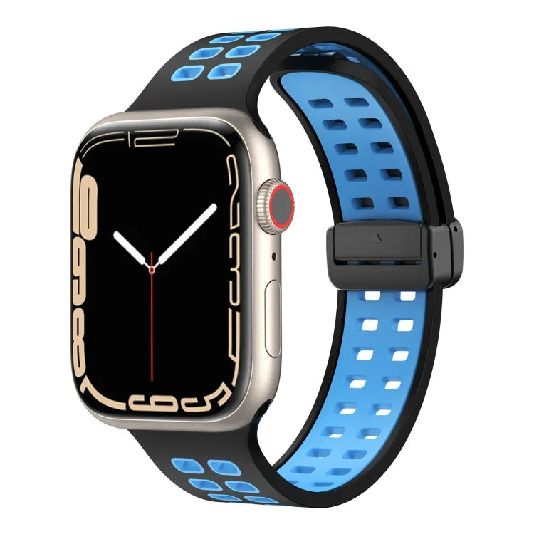 Pulseira de Relógio de Silicone com Fecho Dobradiço Magnético e Orifícios Quadrados, Para Apple Watch Series 8&7 45mm, Para Apple Watch Series 8&7 41mm