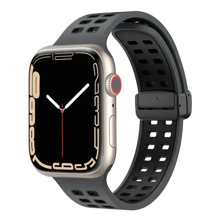 Pulseira de Relógio de Silicone com Fecho Dobradiço Magnético e Orifícios Quadrados, Para Apple Watch Series 8&7 45mm, Para Apple Watch Series 8&7 41mm