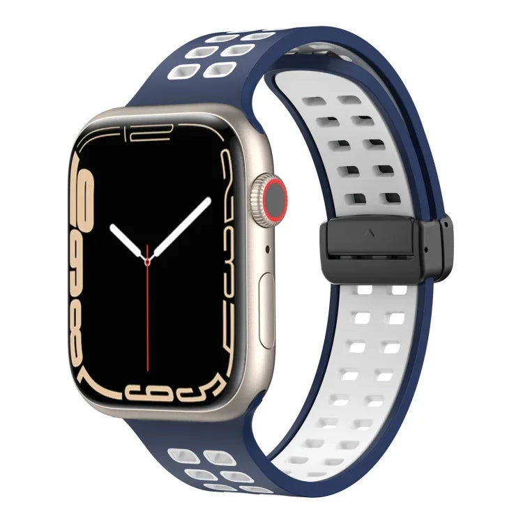 Pulseira de Relógio de Silicone com Fecho Dobradiço Magnético e Orifícios Quadrados, Para Apple Watch Series 8&7 45mm, Para Apple Watch Series 8&7 41mm