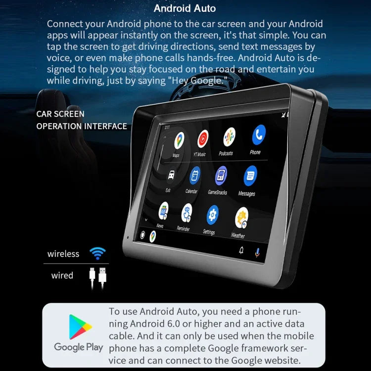 Leitor MP5 Bluetooth para Carro com CarPlay Sem Fios de 7 polegadas B5300, Suporta Interconexão com Telemóvel, B5300