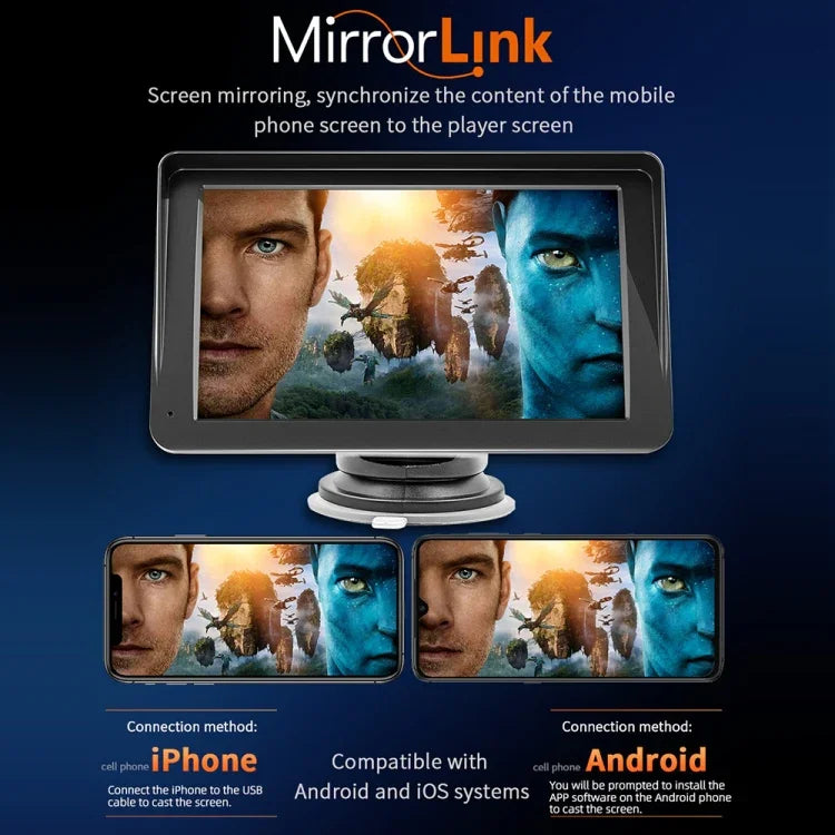 Leitor MP5 Bluetooth para Carro com CarPlay Sem Fios de 7 polegadas B5300, Suporta Interconexão com Telemóvel, B5300