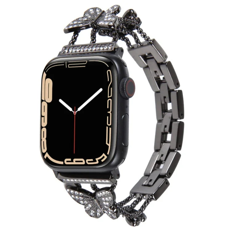 Pulseira de Relógio Metálica com Diamantes Borboleta, Para Apple Watch Series 8&7 45mm, Para Apple Watch Series 8&7 41mm