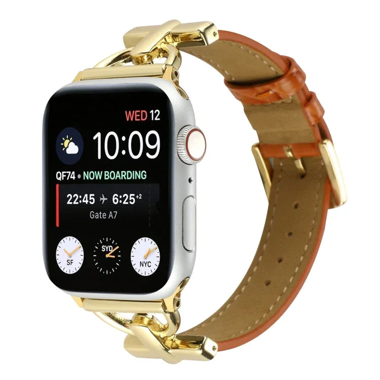 Correia de Relógio em Couro Genuíno Cocodrilo com Fecho D, Para Apple Watch Series 8&7 45mm, Para Apple Watch Series 8&7 41mm