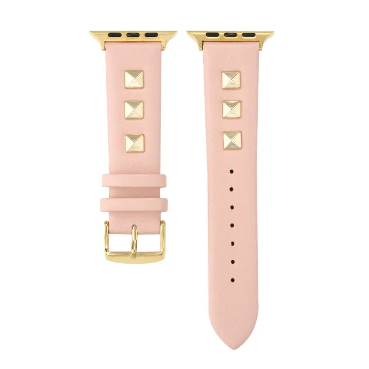 Single Row Riveted Genuine Leather Watch Band, For Apple Watch Series 8&7 45mm, For Apple Watch Series 8&7 41mm