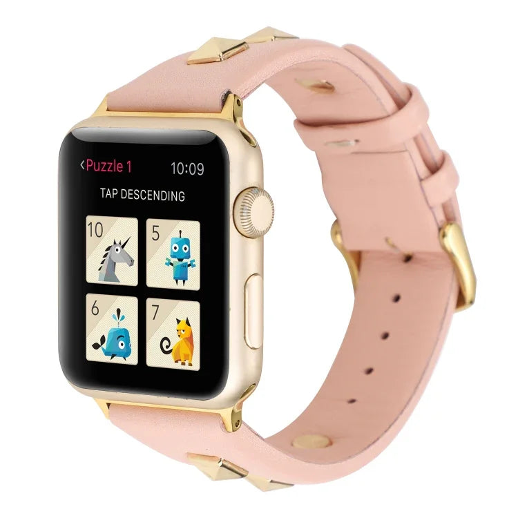 Correia de Relógio em Couro Genuíno com Rebites de Uma Só Fileira, Para Apple Watch Series 8&7 45mm, Para Apple Watch Series 8&7 41mm