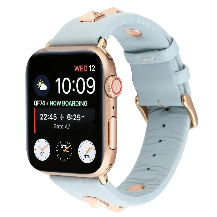 Single Row Riveted Genuine Leather Watch Band, For Apple Watch Series 8&7 45mm, For Apple Watch Series 8&7 41mm