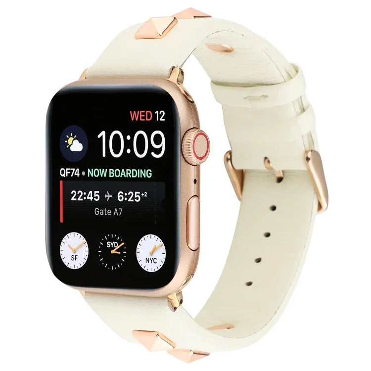 Single Row Riveted Genuine Leather Watch Band, For Apple Watch Series 8&7 45mm, For Apple Watch Series 8&7 41mm