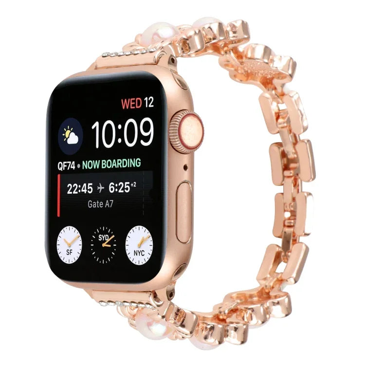 Correia de Relógio Metálica com Pulseira de Flores, Para Apple Watch Series 8&7 45mm, Para Apple Watch Series 8&7 41mm