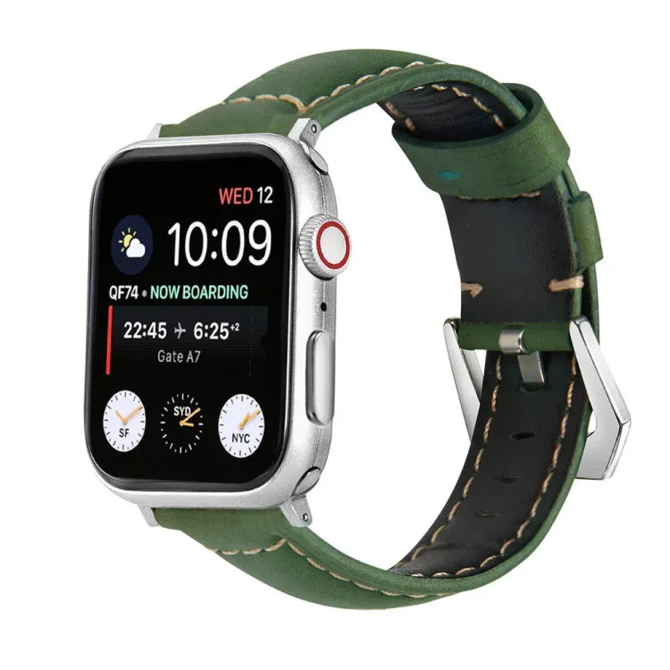 Correia de Relógio em Couro Genuíno com Fecho Prateado, Para Apple Watch Series 8&7 45mm, Para Apple Watch Series 8&7 41mm