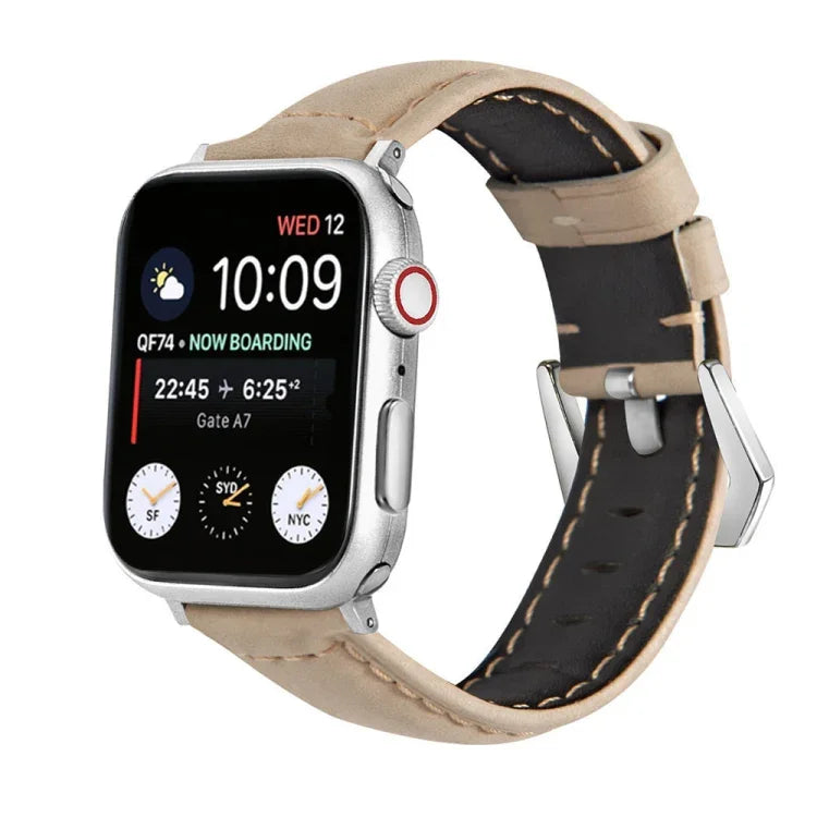 Correia de Relógio em Couro Genuíno com Fecho Prateado, Para Apple Watch Series 8&7 45mm, Para Apple Watch Series 8&7 41mm