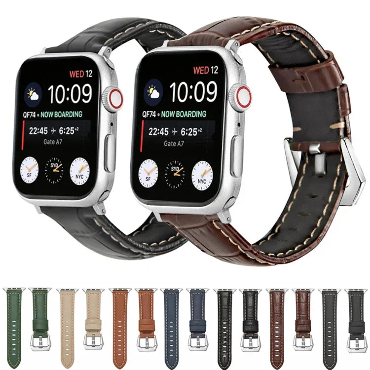 Correia de Relógio em Couro Genuíno com Fecho Prateado, Para Apple Watch Series 8&7 45mm, Para Apple Watch Series 8&7 41mm