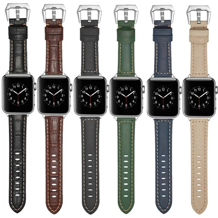 Correia de Relógio em Couro Genuíno com Fecho Prateado, Para Apple Watch Series 8&7 45mm, Para Apple Watch Series 8&7 41mm