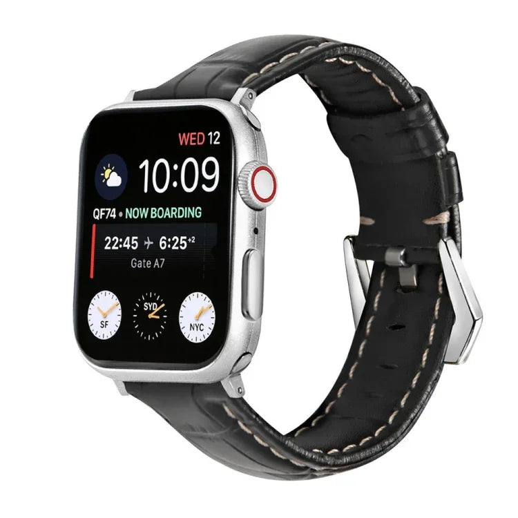Correia de Relógio em Couro Genuíno com Fecho Prateado, Para Apple Watch Series 8&7 45mm, Para Apple Watch Series 8&7 41mm