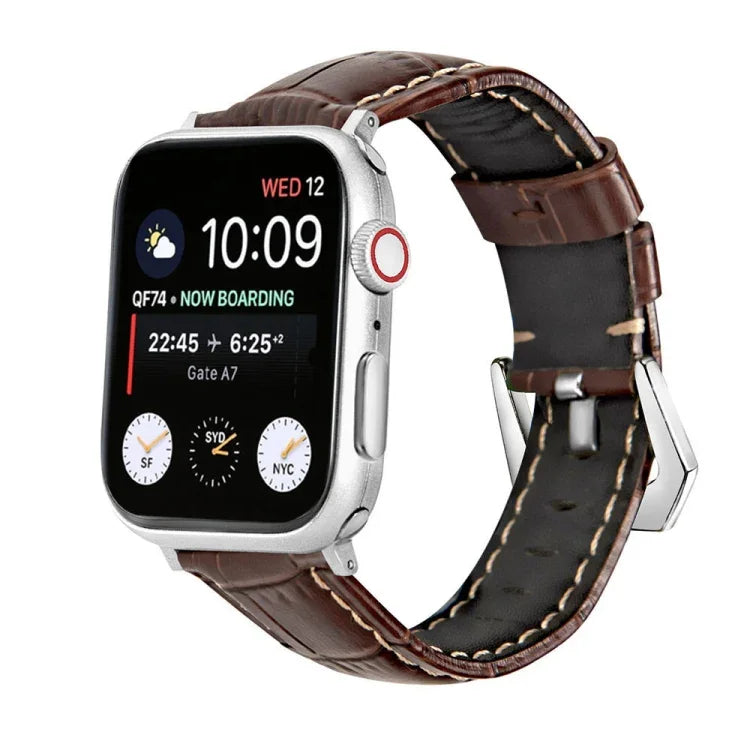Correia de Relógio em Couro Genuíno com Fecho Prateado, Para Apple Watch Series 8&7 45mm, Para Apple Watch Series 8&7 41mm