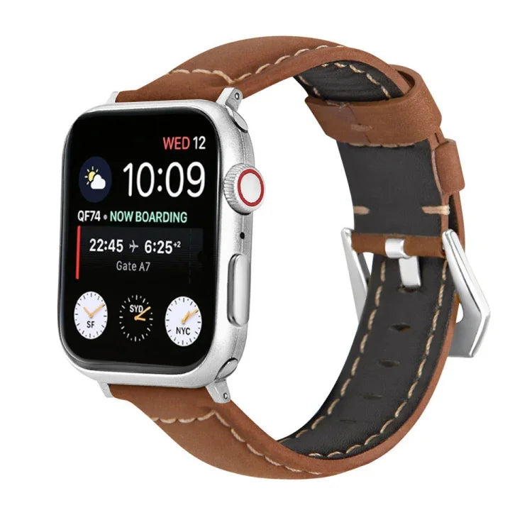 Correia de Relógio em Couro Genuíno com Fecho Prateado, Para Apple Watch Series 8&7 45mm, Para Apple Watch Series 8&7 41mm