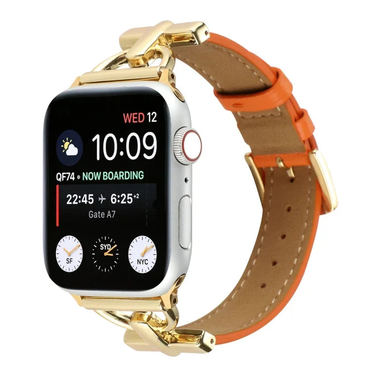 Correia de Relógio em Couro Genuíno Lisa com Fecho D, Para Apple Watch Series 8&7 45mm, Para Apple Watch Series 8&7 41mm