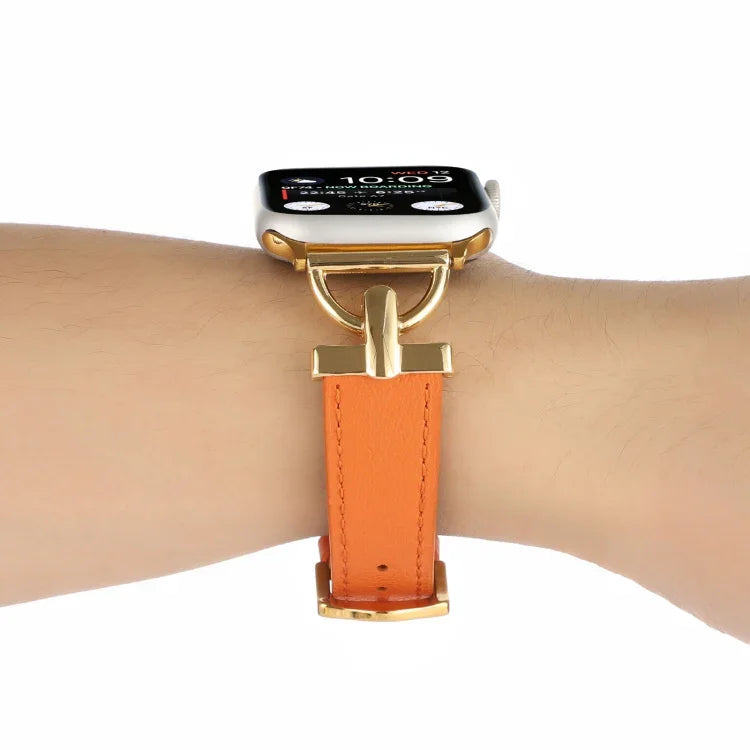 Correia de Relógio em Couro Genuíno Lisa com Fecho D, Para Apple Watch Series 8&7 45mm, Para Apple Watch Series 8&7 41mm