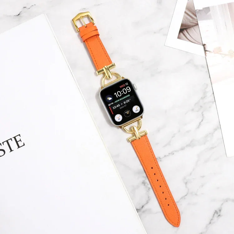 Correia de Relógio em Couro Genuíno Lisa com Fecho D, Para Apple Watch Series 8&7 45mm, Para Apple Watch Series 8&7 41mm