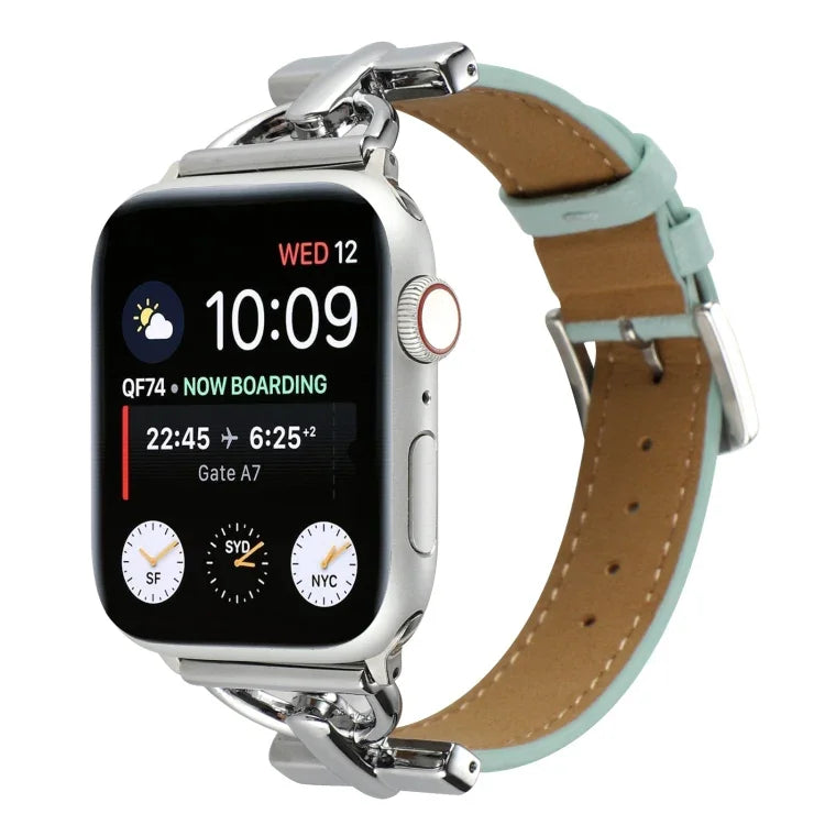 Correia de Relógio em Couro Genuíno Lisa com Fecho D, Para Apple Watch Series 8&7 45mm, Para Apple Watch Series 8&7 41mm