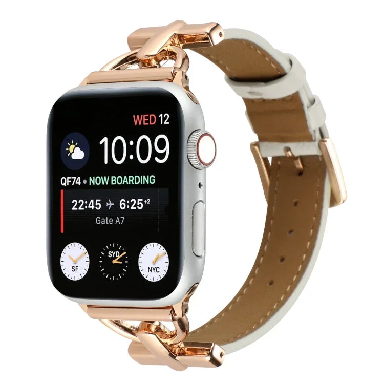 Correia de Relógio em Couro Genuíno Lisa com Fecho D, Para Apple Watch Series 8&7 45mm, Para Apple Watch Series 8&7 41mm