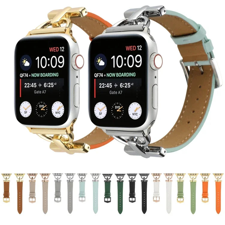 Correia de Relógio em Couro Genuíno Lisa com Fecho D, Para Apple Watch Series 8&7 45mm, Para Apple Watch Series 8&7 41mm