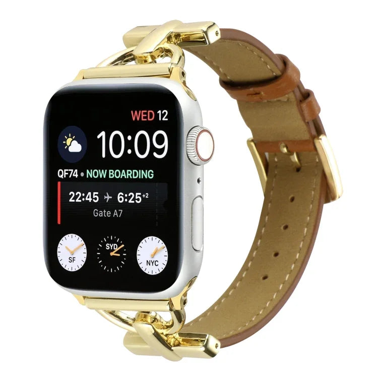 Correia de Relógio em Couro Genuíno Lisa com Fecho D, Para Apple Watch Series 8&7 45mm, Para Apple Watch Series 8&7 41mm