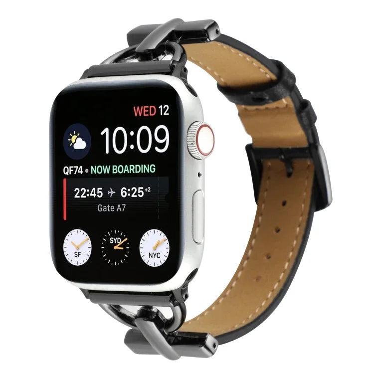 Correia de Relógio em Couro Genuíno Lisa com Fecho D, Para Apple Watch Series 8&7 45mm, Para Apple Watch Series 8&7 41mm