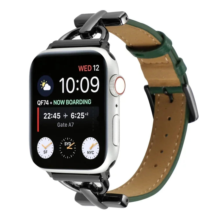 Correia de Relógio em Couro Genuíno Lisa com Fecho D, Para Apple Watch Series 8&7 45mm, Para Apple Watch Series 8&7 41mm