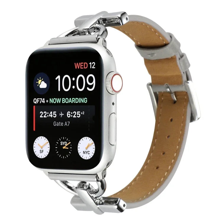 Correia de Relógio em Couro Genuíno Lisa com Fecho D, Para Apple Watch Series 8&7 45mm, Para Apple Watch Series 8&7 41mm