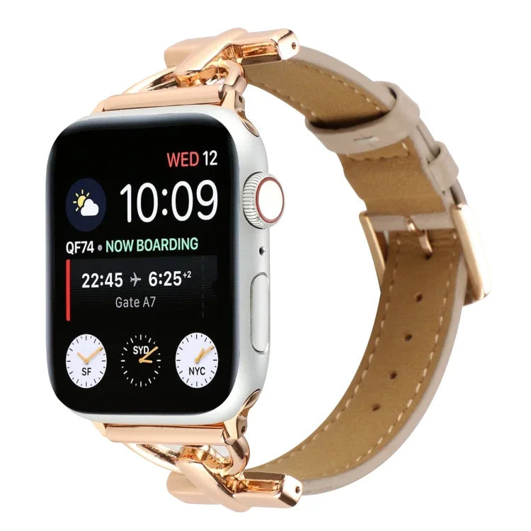 Correia de Relógio em Couro Genuíno Lisa com Fecho D, Para Apple Watch Series 8&7 45mm, Para Apple Watch Series 8&7 41mm