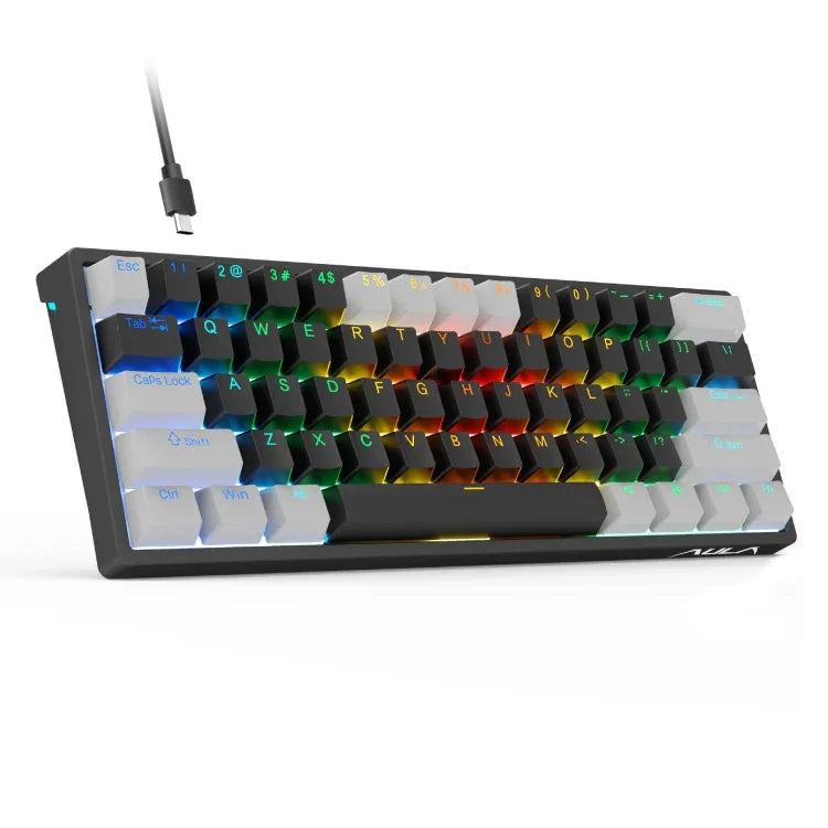 AULA F3261 Teclado Mecânico RGB com 61 Teclas, Tipo-C, Hot Swappable, Com Fios