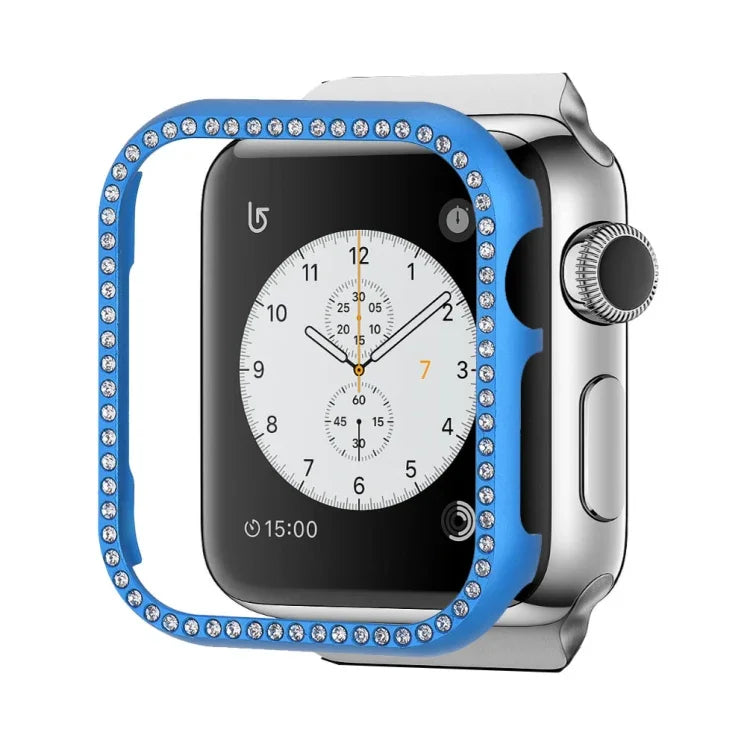 Capa Protetora de Relógio em Liga de Alumínio com Diamante, Para Apple Watch Series 9 / 8 / 7 45mm, Para Apple Watch Series SE 2025&SE 2&6&SE&5&4 44mm, Para Apple Watch Series 3&2&1 42mm, Para Apple Watch Series 9 / 8 / 7 41mm