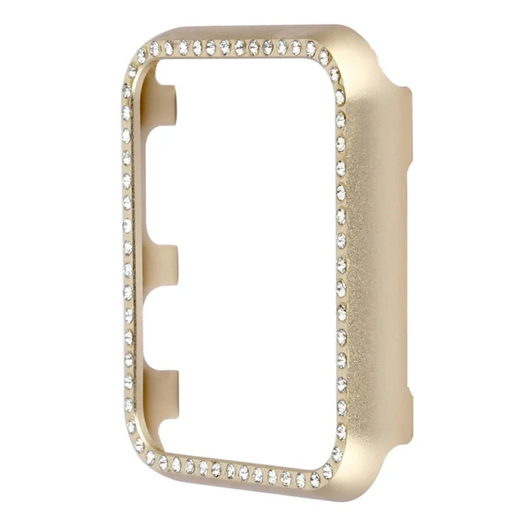 Capa Protetora de Relógio em Liga de Alumínio com Diamante, Para Apple Watch Series 9 / 8 / 7 45mm, Para Apple Watch Series SE 2025&SE 2&6&SE&5&4 44mm, Para Apple Watch Series 3&2&1 42mm, Para Apple Watch Series 9 / 8 / 7 41mm