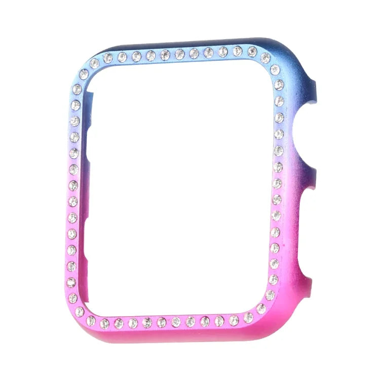 Capa Protetora de Relógio em Liga de Alumínio com Diamante, Para Apple Watch Series 9 / 8 / 7 45mm, Para Apple Watch Series SE 2025&SE 2&6&SE&5&4 44mm, Para Apple Watch Series 3&2&1 42mm, Para Apple Watch Series 9 / 8 / 7 41mm