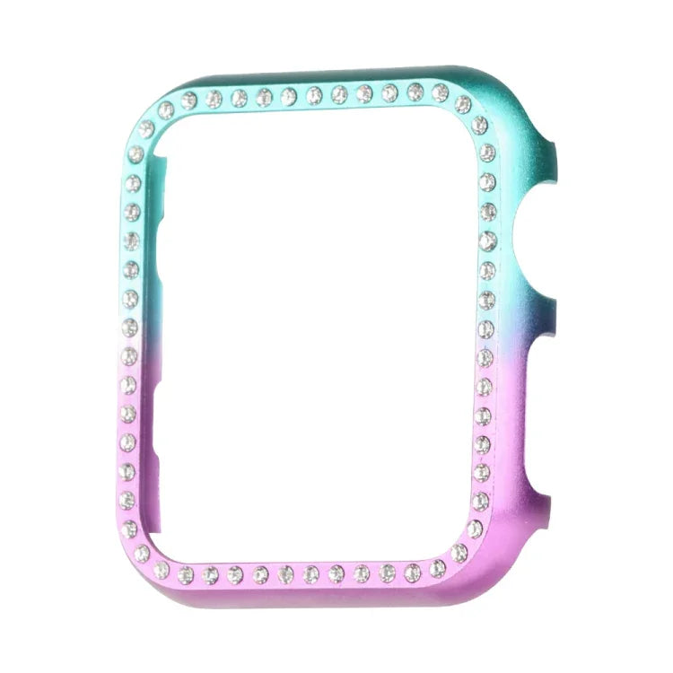 Capa Protetora de Relógio em Liga de Alumínio com Diamante, Para Apple Watch Series 9 / 8 / 7 45mm, Para Apple Watch Series SE 2025&SE 2&6&SE&5&4 44mm, Para Apple Watch Series 3&2&1 42mm, Para Apple Watch Series 9 / 8 / 7 41mm
