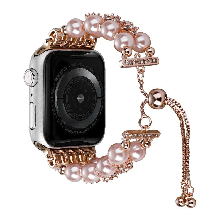 Double Row Beads Telescopic Chain Watch Band, For Apple Watch Ultra 49mm / Series 8&7 45mm / SE 2&6&SE&5&4 44mm / 3&2&1 42mm, For Apple Watch Series 8&7 41mm / SE 2&6&SE&5&4 40mm / 3&2&1 38mm
