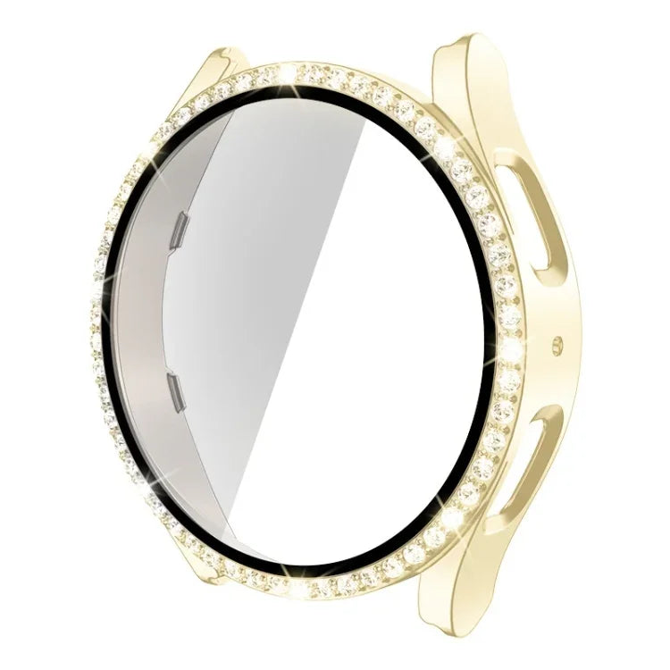 Caixa de Relógio com Diamantes de Uma Só Fileira em PC + Vidro Temperado, Para Samsung Galaxy Watch5 44mm