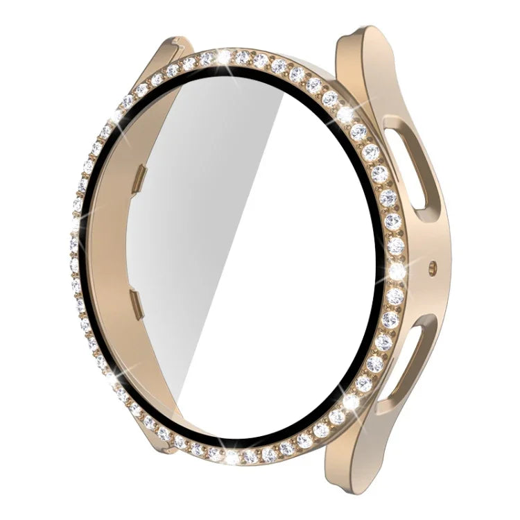 Caixa de Relógio com Diamantes de Uma Só Fileira em PC + Vidro Temperado, Para Samsung Galaxy Watch5 44mm
