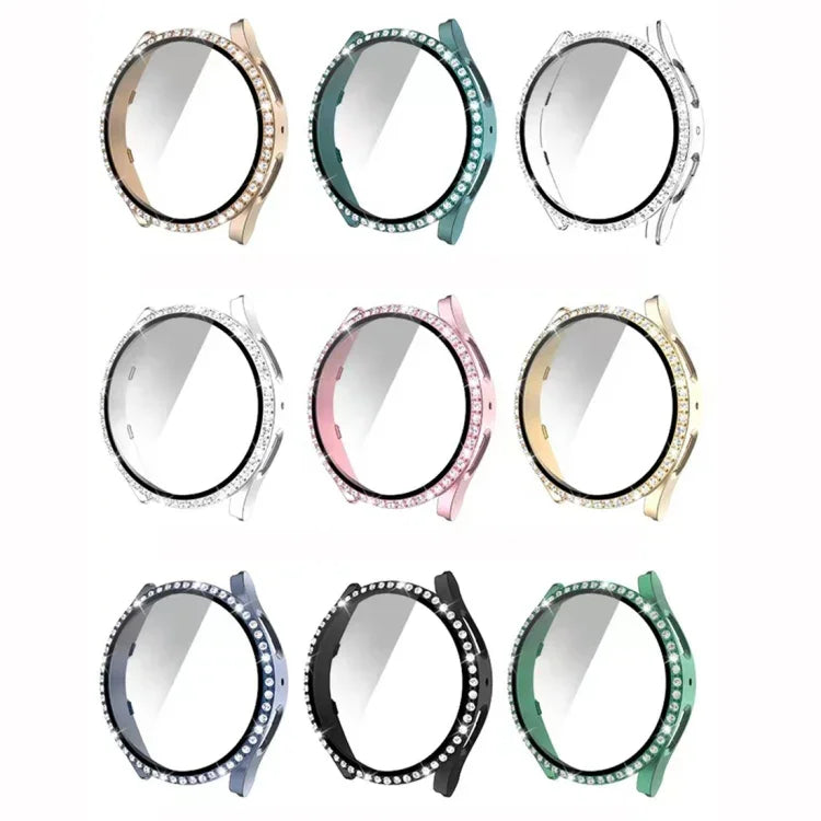 Caixa de Relógio com Diamantes de Uma Só Fileira em PC + Vidro Temperado, Para Samsung Galaxy Watch5 44mm
