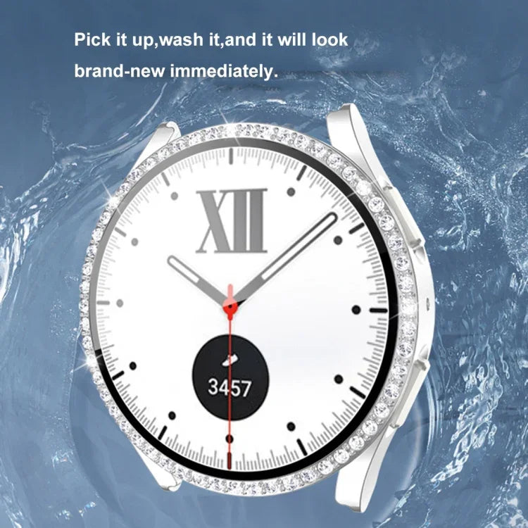 Caixa de Relógio com Diamantes de Uma Só Fileira em PC + Vidro Temperado, Para Samsung Galaxy Watch5 44mm