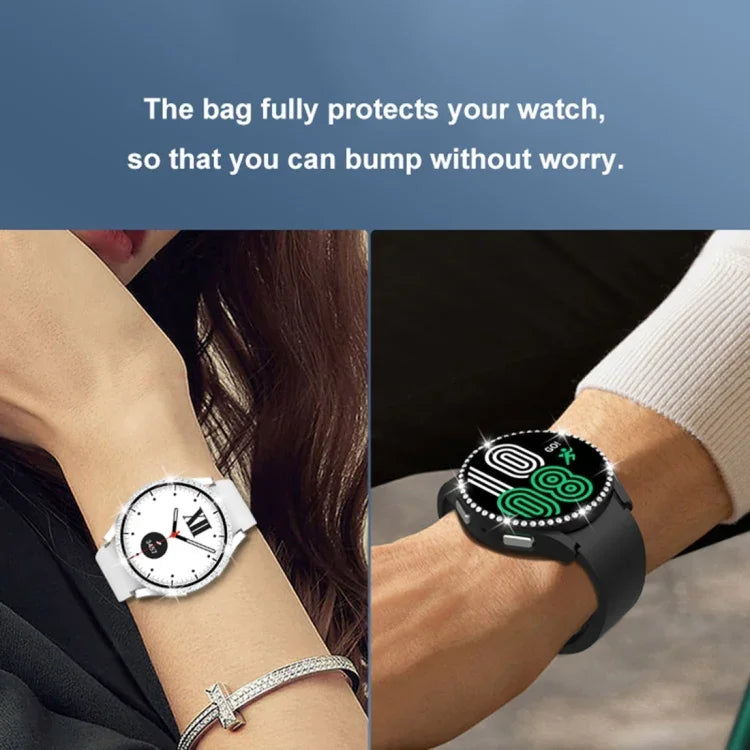 Caixa de Relógio com Diamantes de Uma Só Fileira em PC + Vidro Temperado, Para Samsung Galaxy Watch5 44mm
