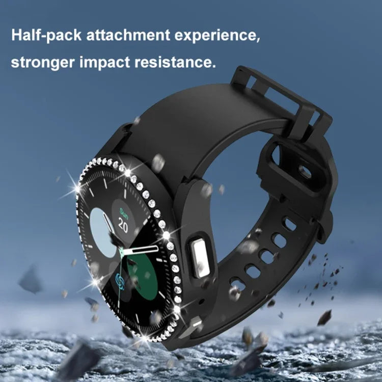 Caixa de Relógio com Diamantes de Uma Só Fileira em PC + Vidro Temperado, Para Samsung Galaxy Watch5 44mm