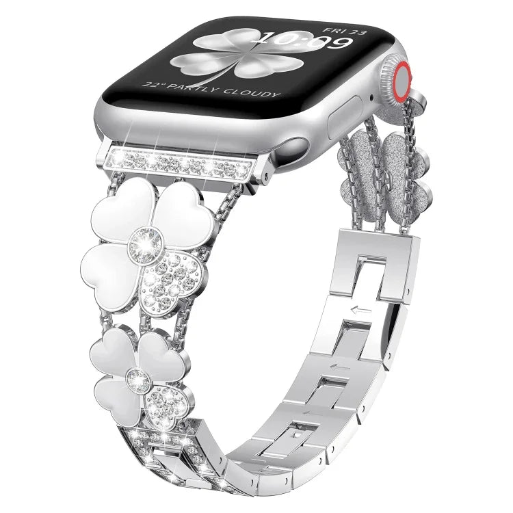 Correia Petal Metal Diamond para Apple Watch 3 38mm, Apple Watch 9 45mm, Apple Watch 3 42mm, Apple Watch 2 38mm, Apple Watch 2 42mm, Apple Watch 38mm, Apple Watch 42mm, Apple Watch 9 41mm