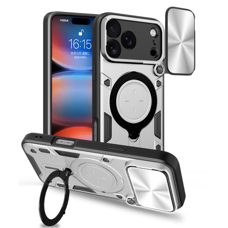Capa de Telemóvel com Suporte Magnético Deslizante com Textura CD, Para iPhone 17e / 16e, Para iPhone 17 Pro Max, Para iPhone 17 Pro, Para iPhone 17, Para iPhone Air, Para iPhone 16 Pro Max, Para iPhone 16 Pro, Para iPhone 16 Plus