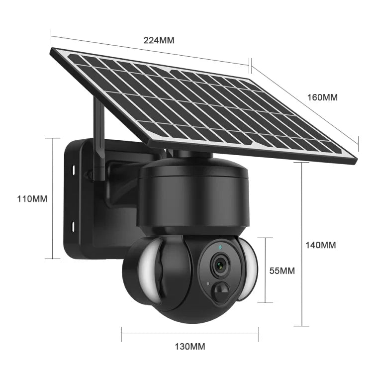 Câmara IP Dome Solar 4G 3MP SHIWOJIA IP66 à Prova de Água, Áudio Bidirecional, Detecção de Movimento PIR e Visão Noturna, UE, AU, EUA