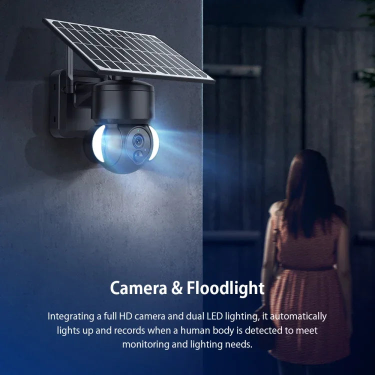 Câmara IP Dome Solar 4G 3MP SHIWOJIA IP66 à Prova de Água, Áudio Bidirecional, Detecção de Movimento PIR e Visão Noturna, UE, AU, EUA