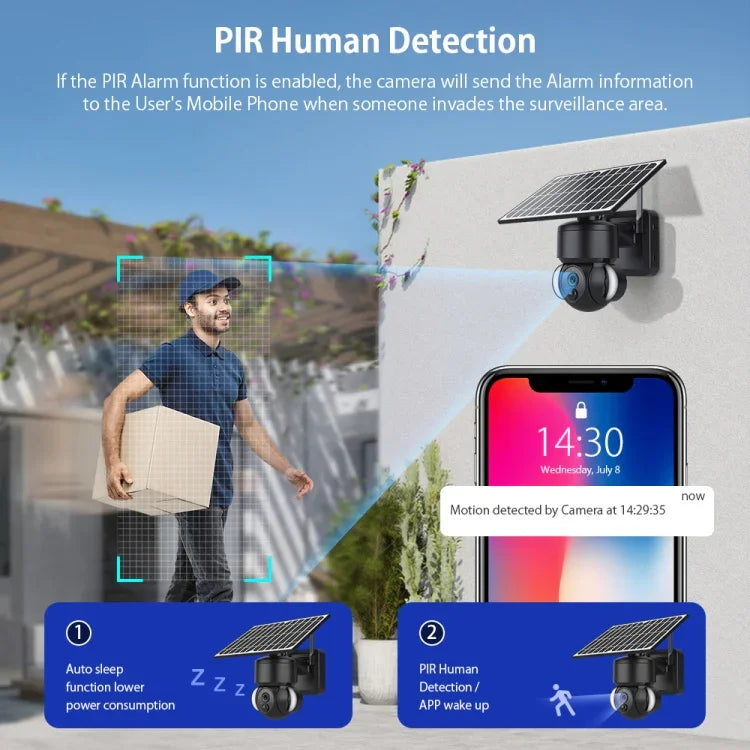 Câmara IP Dome Solar 4G 3MP SHIWOJIA IP66 à Prova de Água, Áudio Bidirecional, Detecção de Movimento PIR e Visão Noturna, UE, AU, EUA