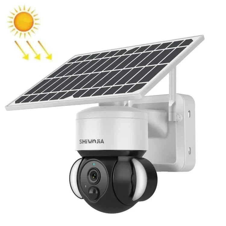 Câmara IP Dome Solar 4G 3MP SHIWOJIA IP66 à Prova de Água, Áudio Bidirecional, Detecção de Movimento PIR e Visão Noturna, UE, AU, EUA