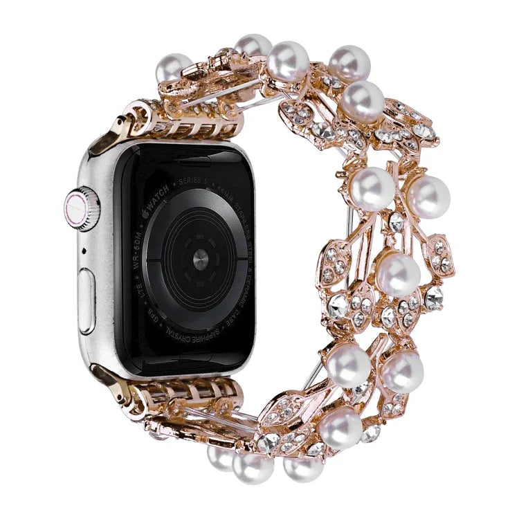 Four-leaf Bead Metal Watch Band, For Apple Watch Series 10 46mm, For Apple Watch Series 10 42mm, For Apple Watch SE 2023 44mm, For Apple Watch SE 2023 40mm, For Apple Watch Ultra 2 49mm, For Apple Watch 9 45mm, For Apple Watch 9 41mm                   ...